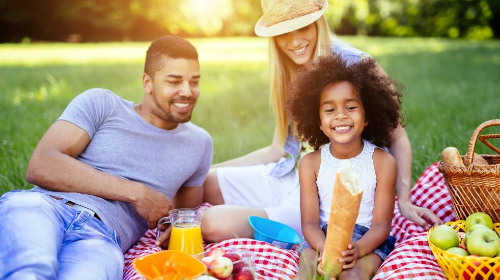 Family having picnic and smiling